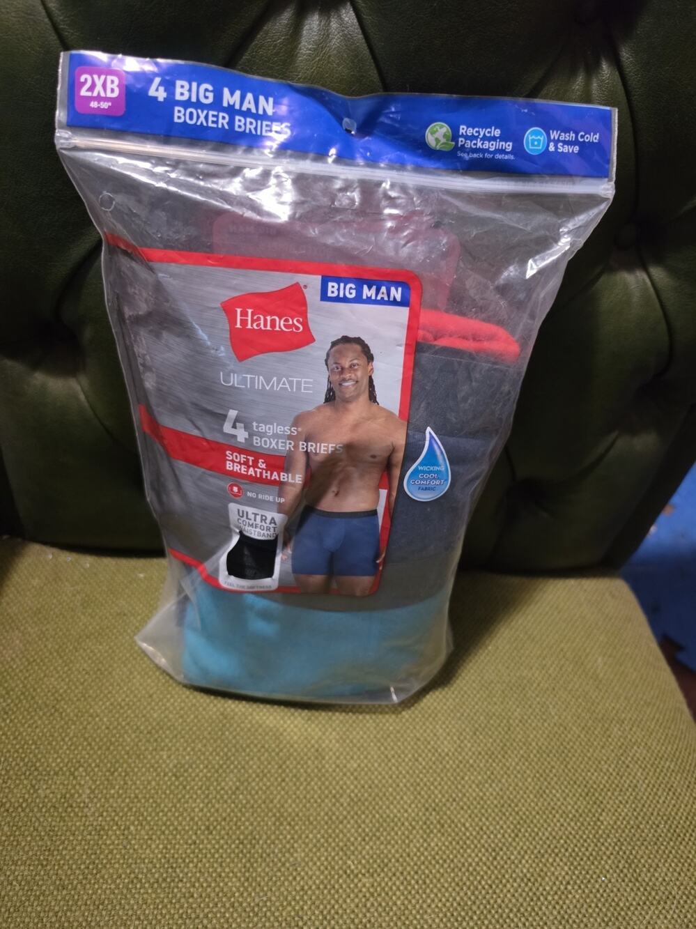 Hanes Big Man Boxer Briefs Set of 4 Size 2XB (48-50") NIP Blues Red Tagless
